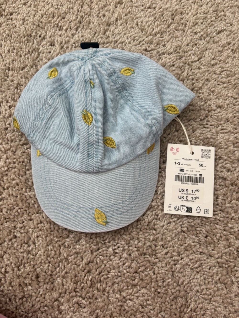 Zara kids denim lemon hat